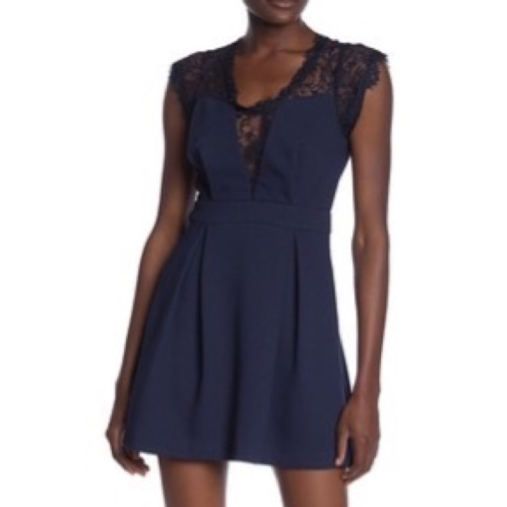 BCBG Lace Back Pleated Dress